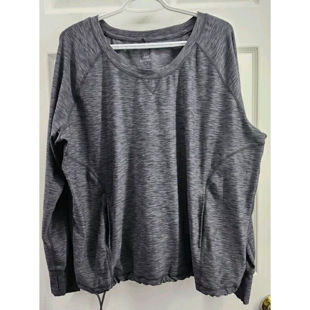 Prana Philipa Top Womens XL Heathered Gray Drawstring Hem Pockets Relaxed Fit